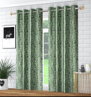 kanhomz 274.32 cm (9 ft) Polyester Blackout Long Door Curtain (Pack Of 2)(Printed, Green)