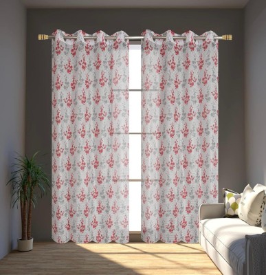 kanhomz 152.4 cm (5 ft) Tissue Semi Transparent Window Curtain (Pack Of 2)(Floral, Red)