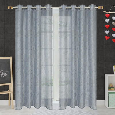 SR Collection 152 cm (5 ft) Net Semi Transparent Window Curtain (Pack Of 2)(Floral, Grey)