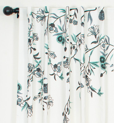 Tranquebar Curtain Co. 213 cm (7 ft) Door Cotton Room Darkening Curtain (Pack Of 2)(Green, Floral)