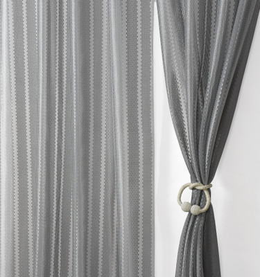 Homefab India 152.4 cm (5 ft) Window Polyester Transparent Curtain (Pack Of 2)(Grey, Striped)