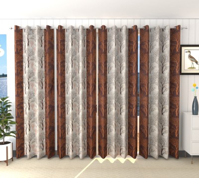Styletex 270 cm (9 ft) Polyester Semi Transparent Long Door Curtain (Pack Of 4)(Printed, Brown)