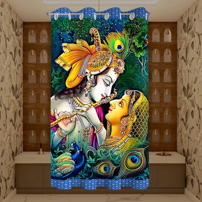 ZYLLIX 214 cm (7 ft) Door Polyester Room Darkening Curtain Single Curtain(RadhaKrishnaMor, 3D Printed)