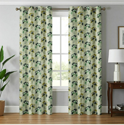 Urban Arts 152 cm (5 ft) Window Polyester Room Darkening Curtain (Pack Of 2)(Green, Floral)