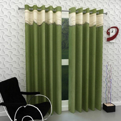 Panipat Textile Hub 152 cm (5 ft) Window Polyester Semi Transparent Curtain (Pack Of 2)(Green, Floral)