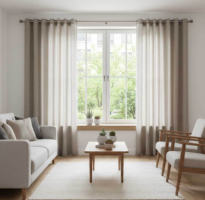 UBH 153 cm (5 ft) Window Jacquard Semi Transparent Curtain (Pack Of 2)(natural white pin stripes, Striped)