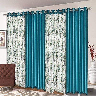 Ultica Fab 213 cm (7 ft) Polyester Blackout Door Curtain (Pack Of 4)(Printed, Aqua)