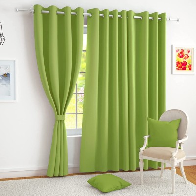 FUNFLIP 213.5 cm (7 ft) Polyester Semi Transparent Door Curtain (Pack Of 2)(Plain, Light Green)