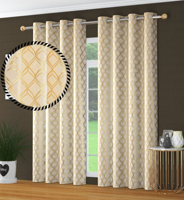 FabFabriX 152.4 cm (5 ft) Window Velvet Room Darkening Curtain (Pack Of 2)(Cream, Geometric)