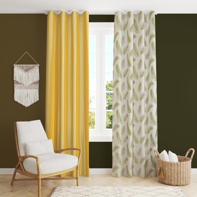 Yarnis 274 cm (9 ft) Long Door Polyester Semi Transparent Curtain (Pack Of 2)(Green & Yellow, Printed)