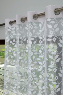 PICTAS 155 cm (5 ft) Net Semi Transparent Window Curtain Single Curtain(Floral, White)