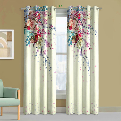 EXOTICE 120 cm (4 ft) Window Polyester Room Darkening Curtain (Pack Of 2)(Cream Pink, 3D Printed)