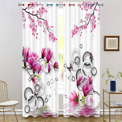 V4S 214 cm (7 ft) Door Polyester Room Darkening Curtain Single Curtain(Pink, Printed)
