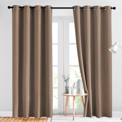 Freshfromloom 213 cm (7 ft) Door Silk Blackout Curtain (Pack Of 2)(Brown, Solid)