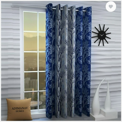 Adimanav 213.36 cm (7 ft) Door Polyester Semi Transparent Curtain Single Curtain(Blue, Self Design)