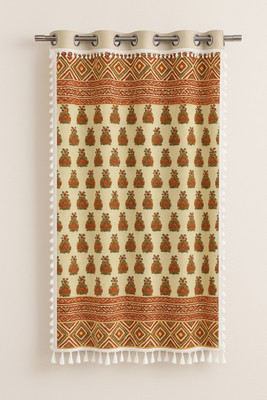 JAI GURUDEV 180 cm (6 ft) Door Satin Blackout Curtain Single Curtain(BRIGHT:BROWN:BORDER:CURTIN:LEAVES:6.1, Printed)
