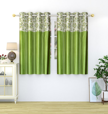 Homefab India 152.4 cm (5 ft) Window Polyester Semi Transparent Curtain (Pack Of 2)(Green, Floral)