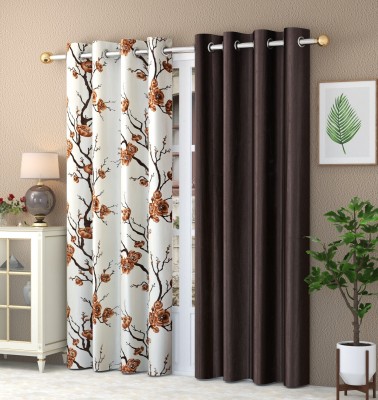 YUKANY 152 cm (5 ft) Polyester Semi Transparent Window Curtain (Pack Of 2)(Floral, COFFEE BROWN)