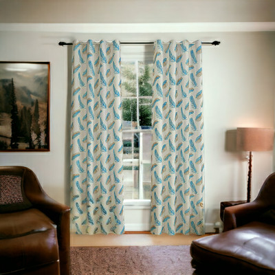 kashtu 213 cm (7 ft) Door Polyester Room Darkening Curtain Single Curtain(Aqua, Embroidered)