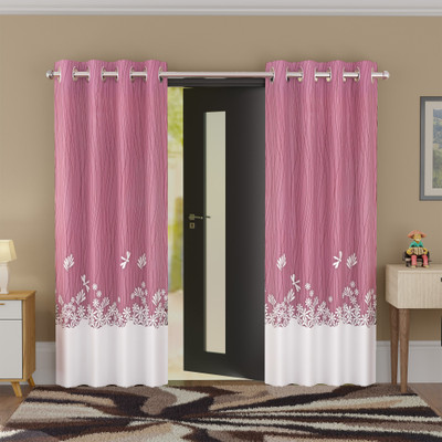 KUBER INDUSTRIES 115 cm (4 ft) Door Polyester Semi Transparent Curtain (Pack Of 2)(Cream & Brown, Self Design)