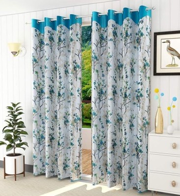croox 152 cm (5 ft) Polyester Semi Transparent Window Curtain (Pack Of 2)(Printed, Solid, Self Design, Aqua, Blue)