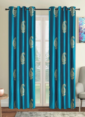 Home Sizzler 213 cm (7 ft) Door Polyester Semi Transparent Curtain (Pack Of 2)(Turquoise Blue, Motif)