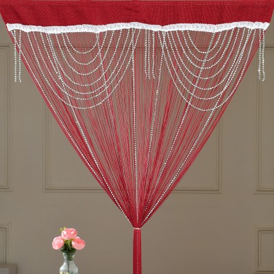 GOYTEX 213 cm (7 ft) Blends Semi Transparent Door Curtain Single Curtain(Self Design, Red)