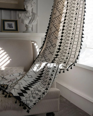 Huesland 213 cm (7 ft) Door Cotton Room Darkening Curtain Single Curtain(Boho Tribal White & Black, Printed)