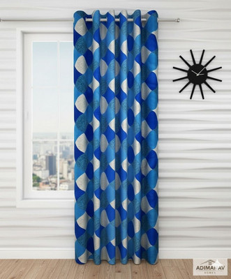 Adimanav 274.32 cm (9 ft) Long Door Polyester Semi Transparent Curtain Single Curtain(Blue, Printed)