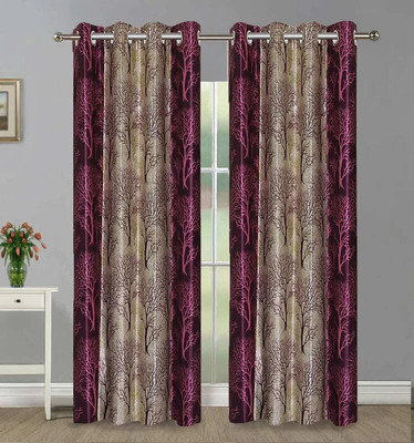 Adimanav 213.36 cm (7 ft) Door Polyester Semi Transparent Curtain (Pack Of 2)(Purple, Printed)