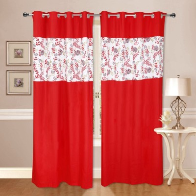 Dekor World 275 cm (9 ft) Cotton Semi Transparent Long Door Curtain (Pack Of 2)(Floral, Blue)