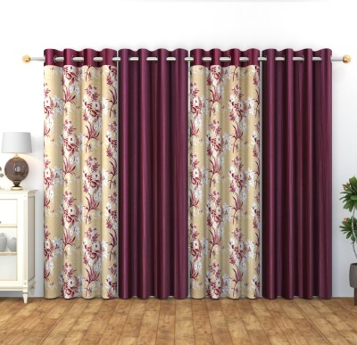 Dream Era 152 cm (5 ft) Polyester Room Darkening Window Curtain (Pack Of 4)(Floral, WINE)