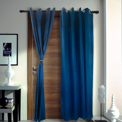 Dulhan Enterprises 213 cm (7 ft) Velvet Room Darkening Door Curtain (Pack Of 2)(Plain, Navy Blue)