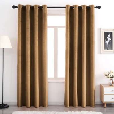 AEROHAVEN 214 cm (7 ft) Velvet Blackout Door Curtain (Pack Of 2)(Solid, Coffee Brown)