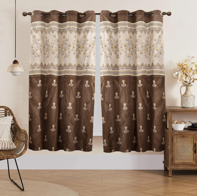 DARSHANAM WORLD 152 cm (5 ft) Window Polyester Semi Transparent Curtain (Pack Of 2)(COFFEE, Printed)