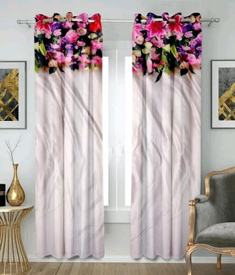 Vmd 274 cm (9 ft) Long Door Polyester Room Darkening Curtain Single Curtain(Pink, Floral)