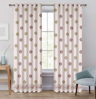 Jewear 274.32 cm (9 ft) Cotton Semi Transparent Long Door Curtain (Pack Of 2)(Printed, Golden Red Motif)
