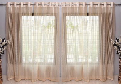 Panipat Textile Hub 153 cm (5 ft) Tissue Semi Transparent Window Curtain (Pack Of 4)(Self Design, Beige)