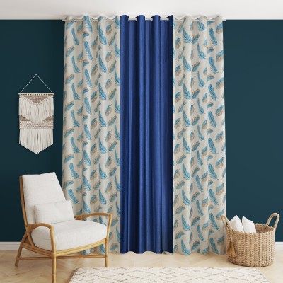 Yarnis 213 cm (7 ft) Polyester Semi Transparent Door Curtain (Pack Of 3)(Printed, Navy Blue)