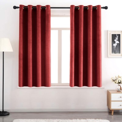 AEROHAVEN 152 cm (5 ft) Velvet Blackout Window Curtain (Pack Of 2)(Solid, Maroon)
