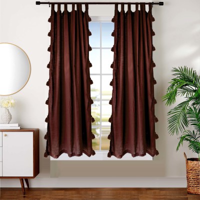 Dekor World 150 cm (5 ft) Cotton Transparent Window Curtain (Pack Of 2)(Solid, Brown)