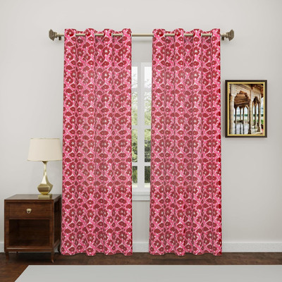 Blocks Of India 214 cm (7 ft) Door Cotton Semi Transparent Curtain (Pack Of 2)(Pink, Printed)