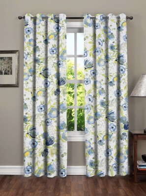 Flipkart SmartBuy 213 cm (7 ft) Cotton Room Darkening Door Curtain (Pack Of 2)(Floral, Blue)