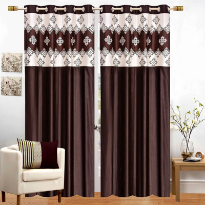 Stella Creations 214 cm (7 ft) Door Polyester Semi Transparent Curtain (Pack Of 2)(Brown, Abstract)