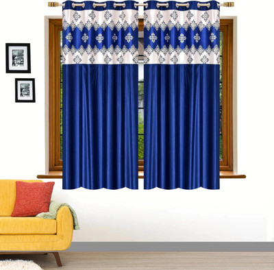 Stella Creations 152 cm (5 ft) Polyester Semi Transparent Window Curtain (Pack Of 2)(Abstract, Blue)