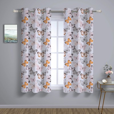 AIRWILL 153 cm (5 ft) Cotton Room Darkening Window Curtain (Pack Of 2)(Printed, Pink, Yellow, Grey)