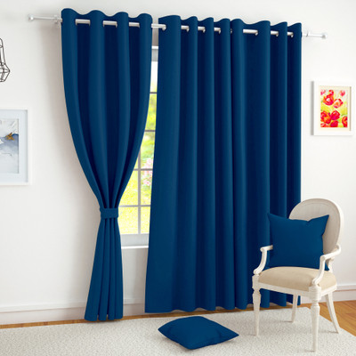 Story@home 242 cm (8 ft) Shower Polyester, Silk Blackout Curtain Single Curtain(Navy Blue, Solid)