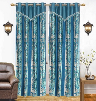 Stella Creations 214 cm (7 ft) Polyester Room Darkening Door Curtain (Pack Of 2)(Floral, Blue)