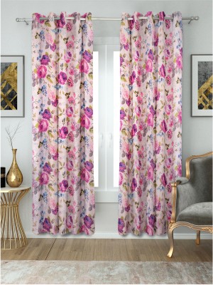 HOMEMAX 152 cm (5 ft) Polyester Room Darkening Window Curtain (Pack Of 2)(Floral, White, Pink)