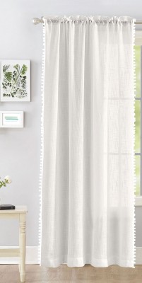 HOMEMONDE 243 cm (8 ft) Cotton Transparent Shower Curtain Single Curtain(Self Design, White Border Pompom)